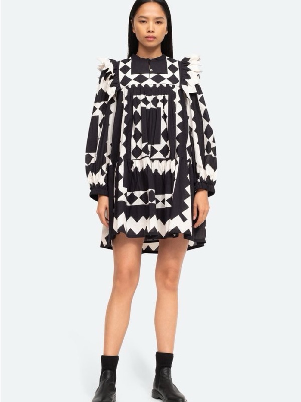 SEA Black & White Helena Tunic Dress XXS